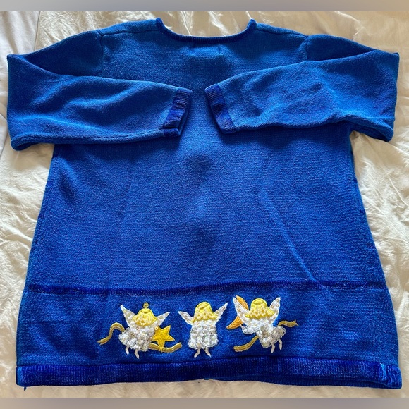 Quacker Factory Zip Up Cardigan Jumper Angel Moon Star Pearl Sequin EUC Sz L - Picture 9 of 13